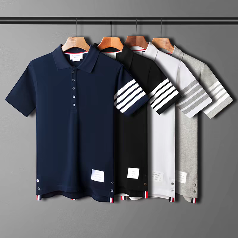 春夏新款四杠polo衫男女同款休闲短袖透气商务翻领修身薄款半袖