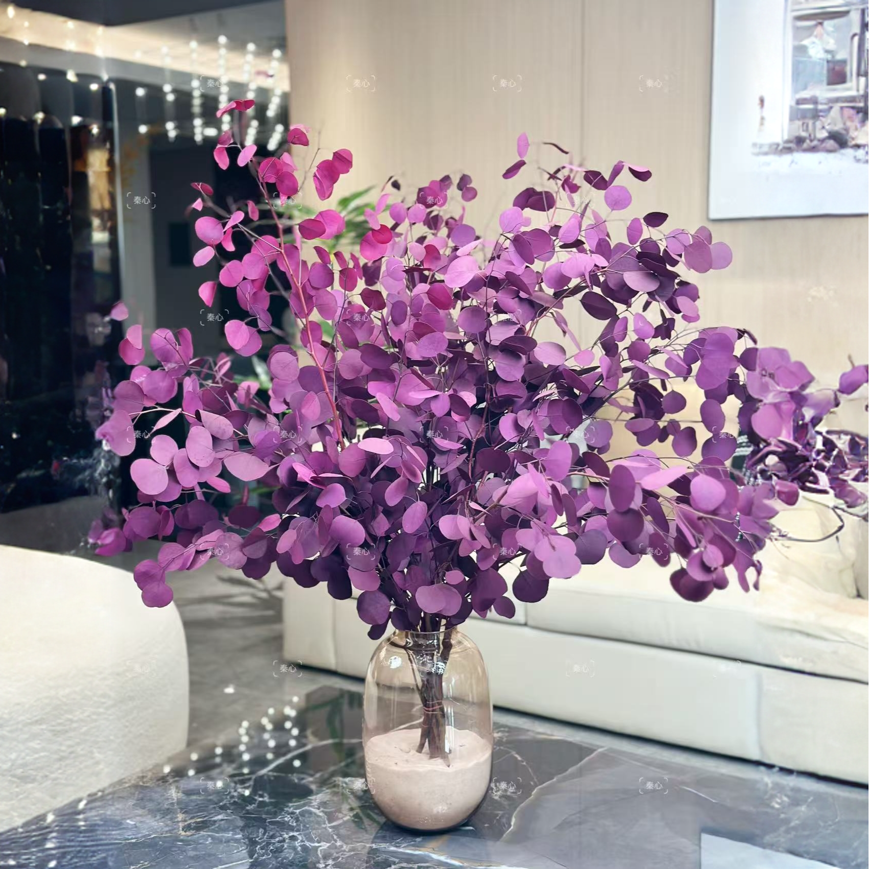 AAA级紫红色桌面苹果尤加利叶花材长期摆放高端家具软装鲜花