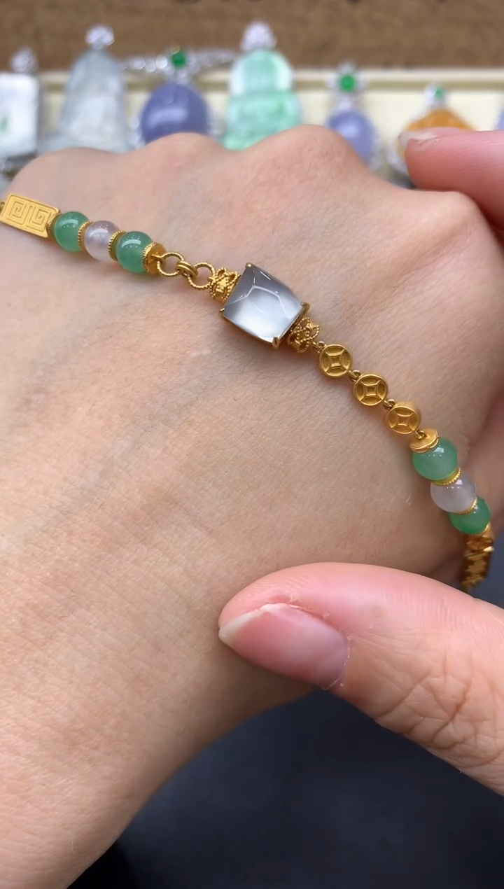 【闪购商品】翡翠手串18K金镶嵌506-中国好珍宝