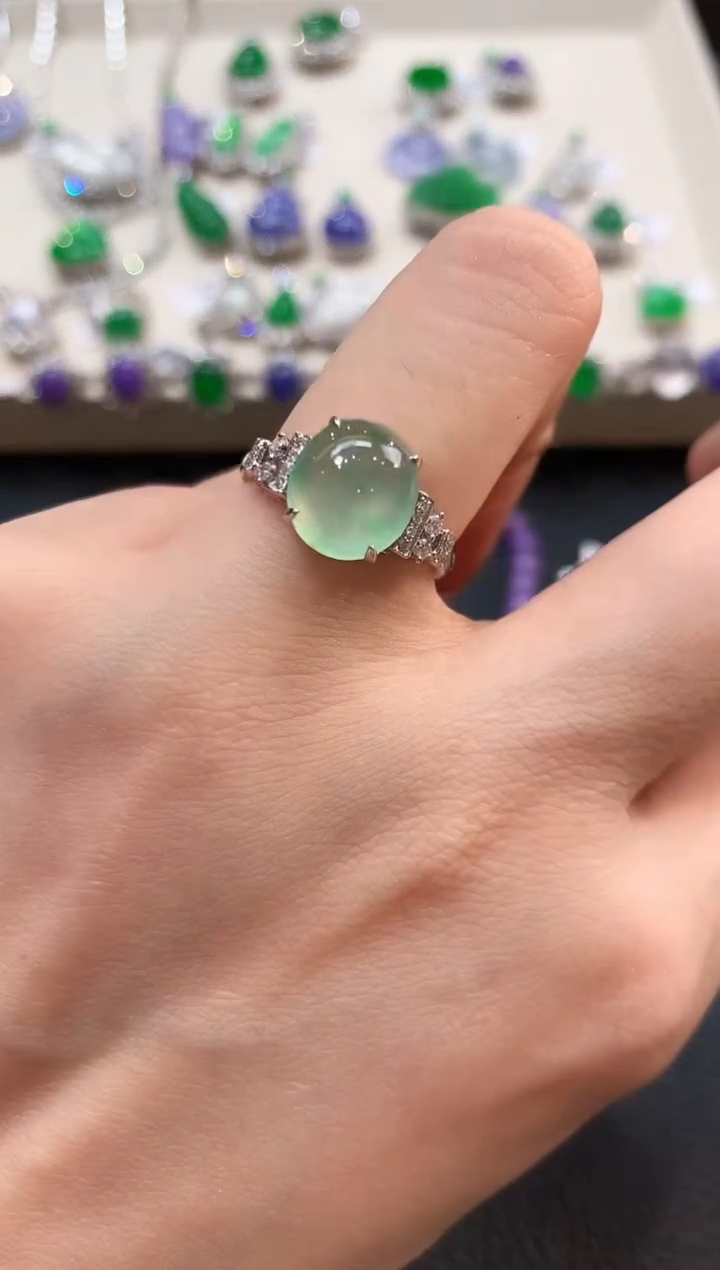 翡翠戒指18K金镶嵌m43春日珠宝