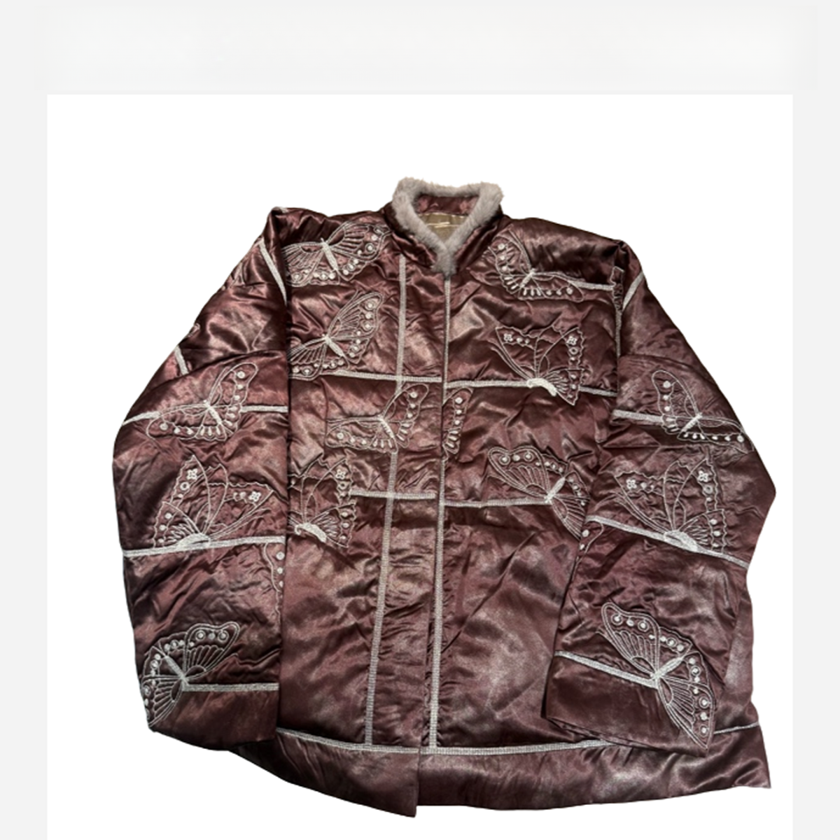 8018蝴蝶绣《刺绣水貂羽绒》保暖不褪色冬厚款国风提花羽绒服