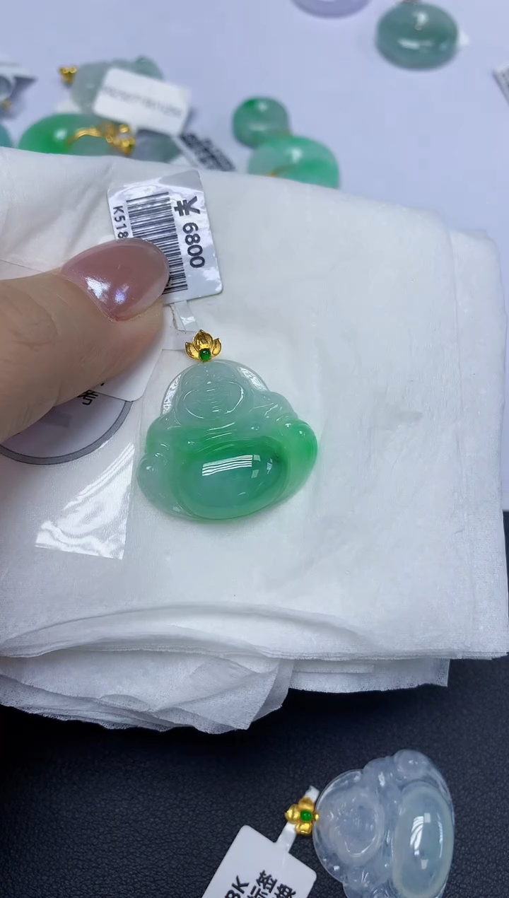 翡翠18K金镶嵌颈饰天然缅甸翡翠A货百元以上9元证书费自理