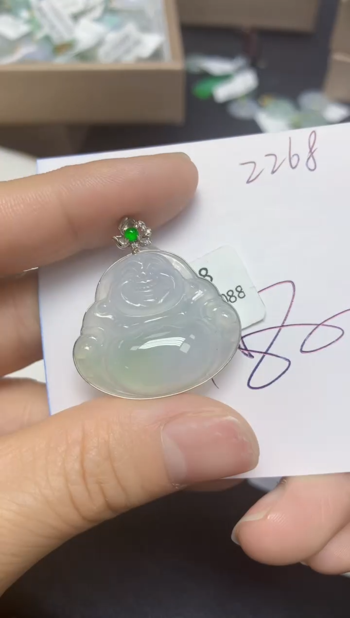【闪购商品】翡翠18K金镶嵌挂件天然翡翠A货