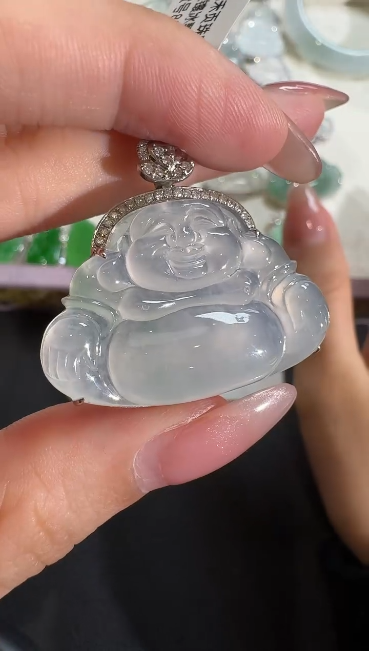 【闪购商品】翡翠吊坠(不含链)18K金镶嵌【源头工厂】钻石镶嵌