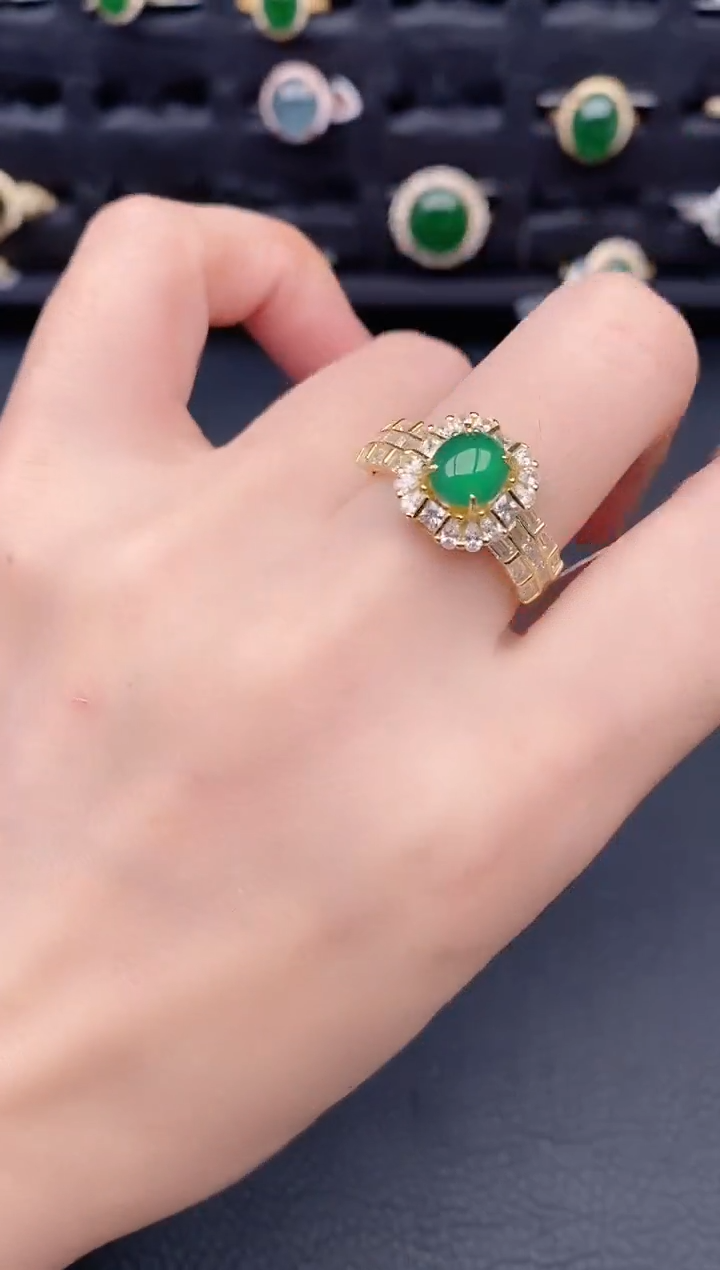 银S925镶嵌戒指翡翠天然a货翡翠614