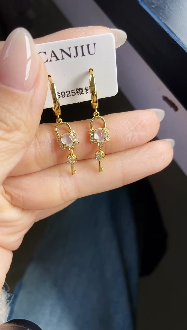 银S925镶嵌翡翠耳饰12