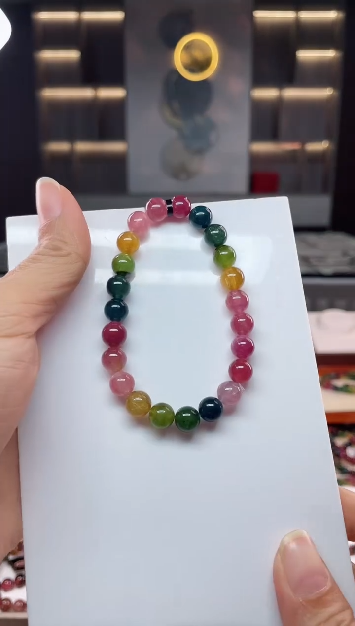 未镶嵌冰透体老矿碧玺单圈手串8mm+碧玺（多样性发一条）Q