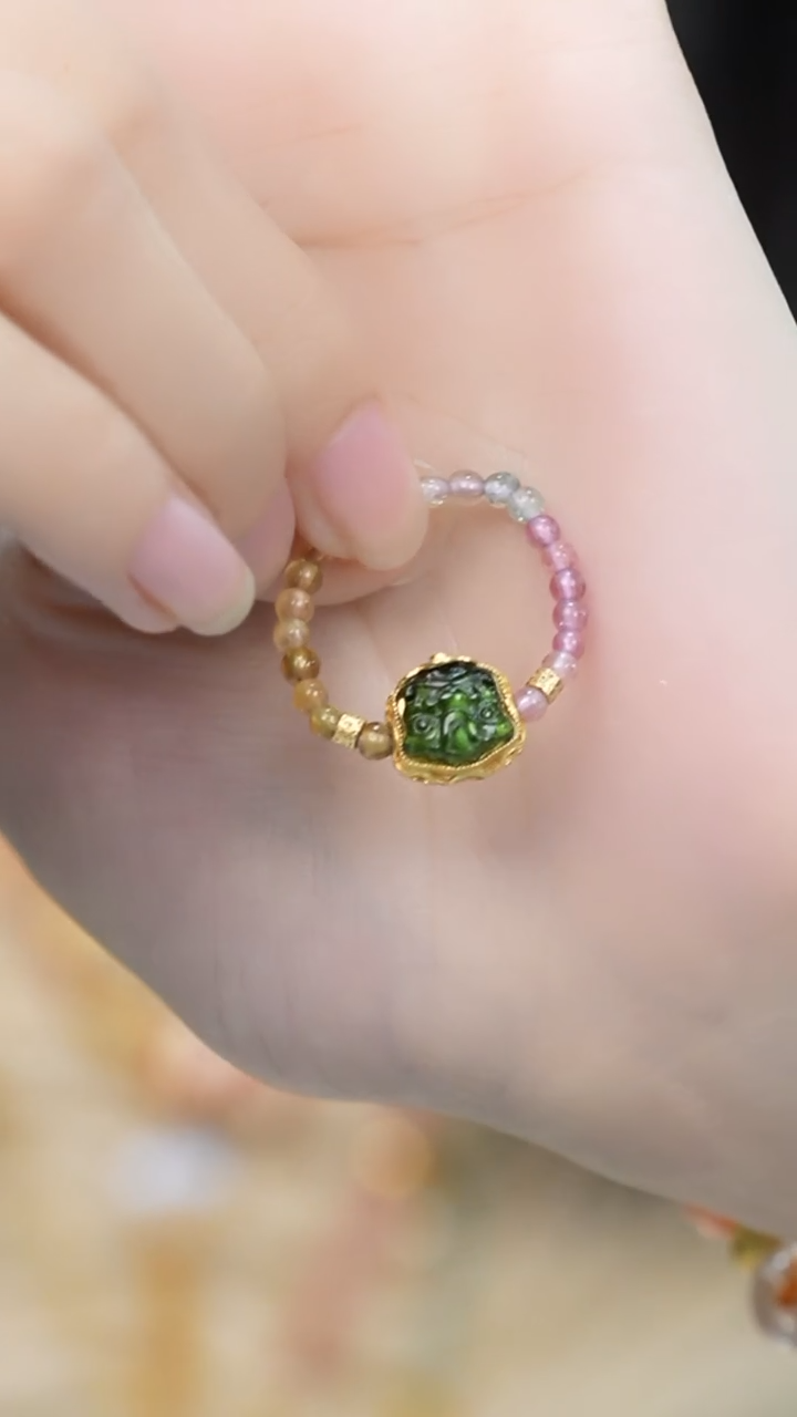 【闪购商品】碧玺戒指银S925镶嵌碧玺醒狮戒指