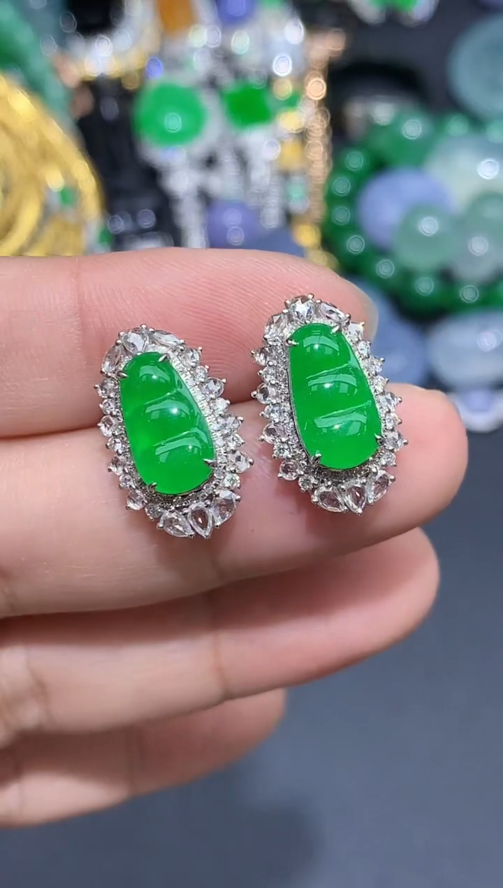 翡翠18K金镶嵌耳饰553-春日珠宝