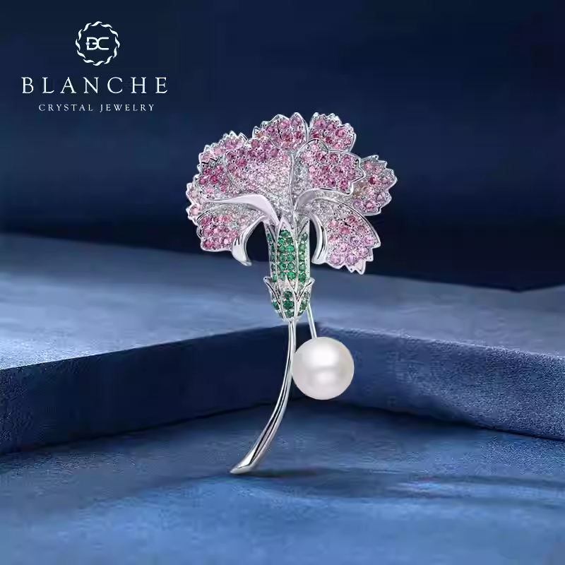 铜合金仿水晶胸针 优雅康乃馨高档胸针设计感胸花大衣别针女2914