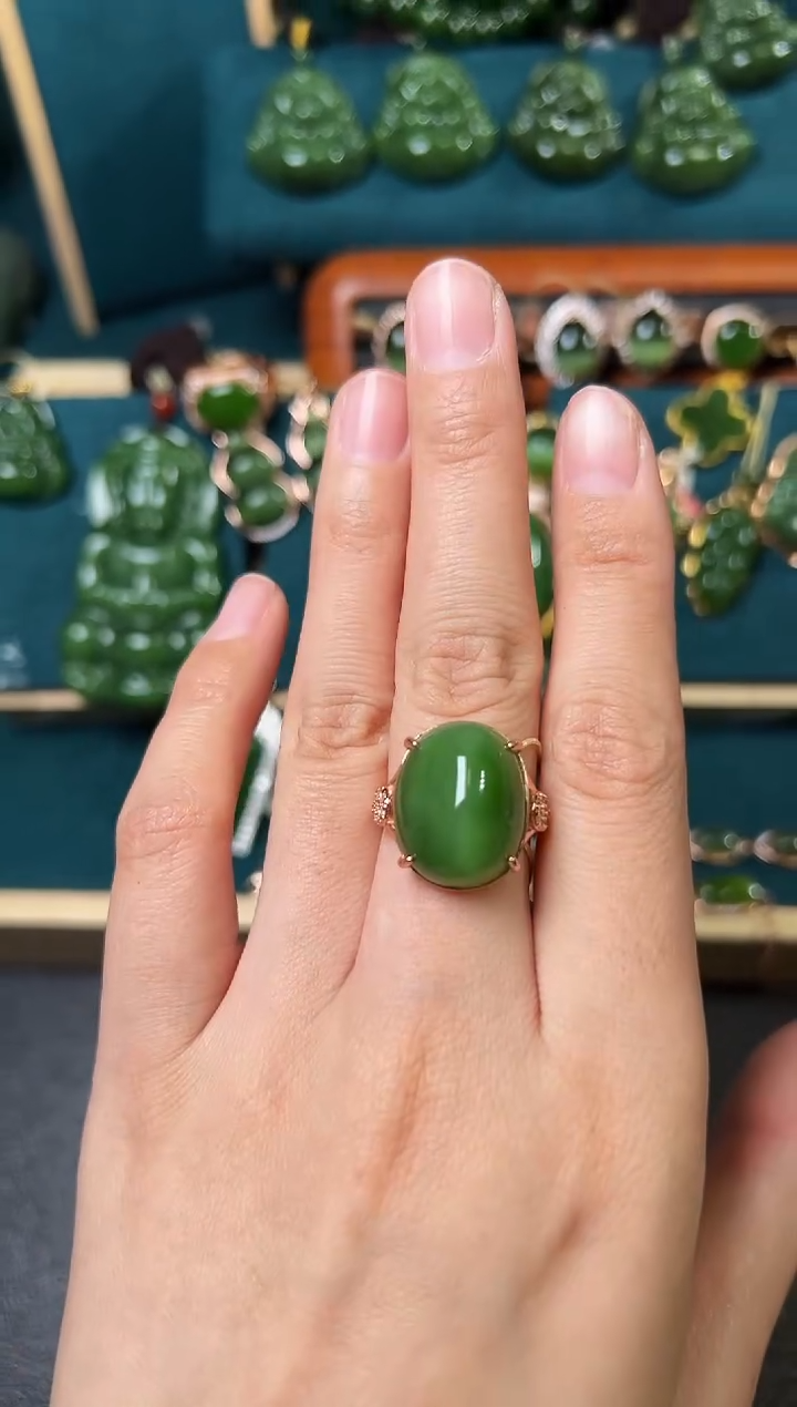 【闪购商品】和田玉（碧玉）戒指银S925镶嵌碧玉