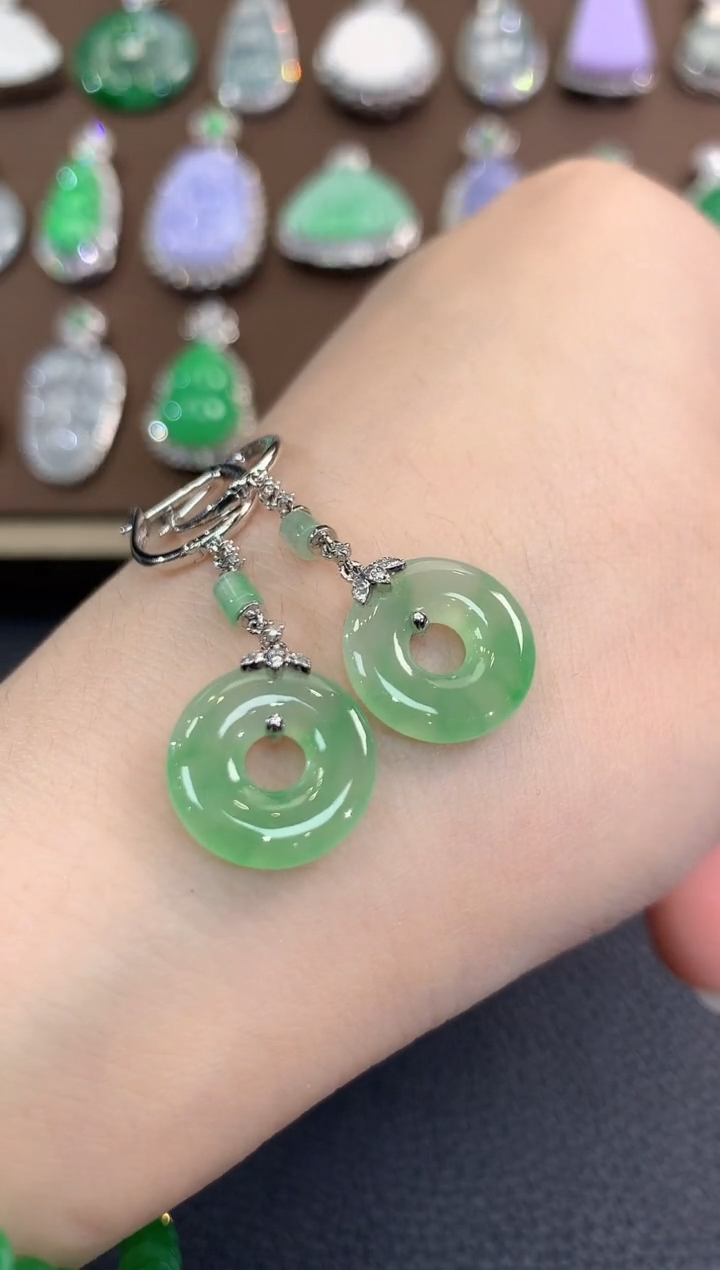 翡翠18K金镶嵌耳饰春日珠宝 B56多样性一件发