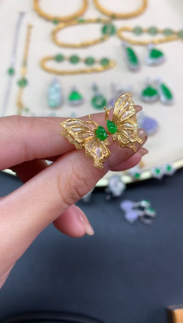 【闪购商品】翡翠耳饰18K金镶嵌耳饰A40|6980