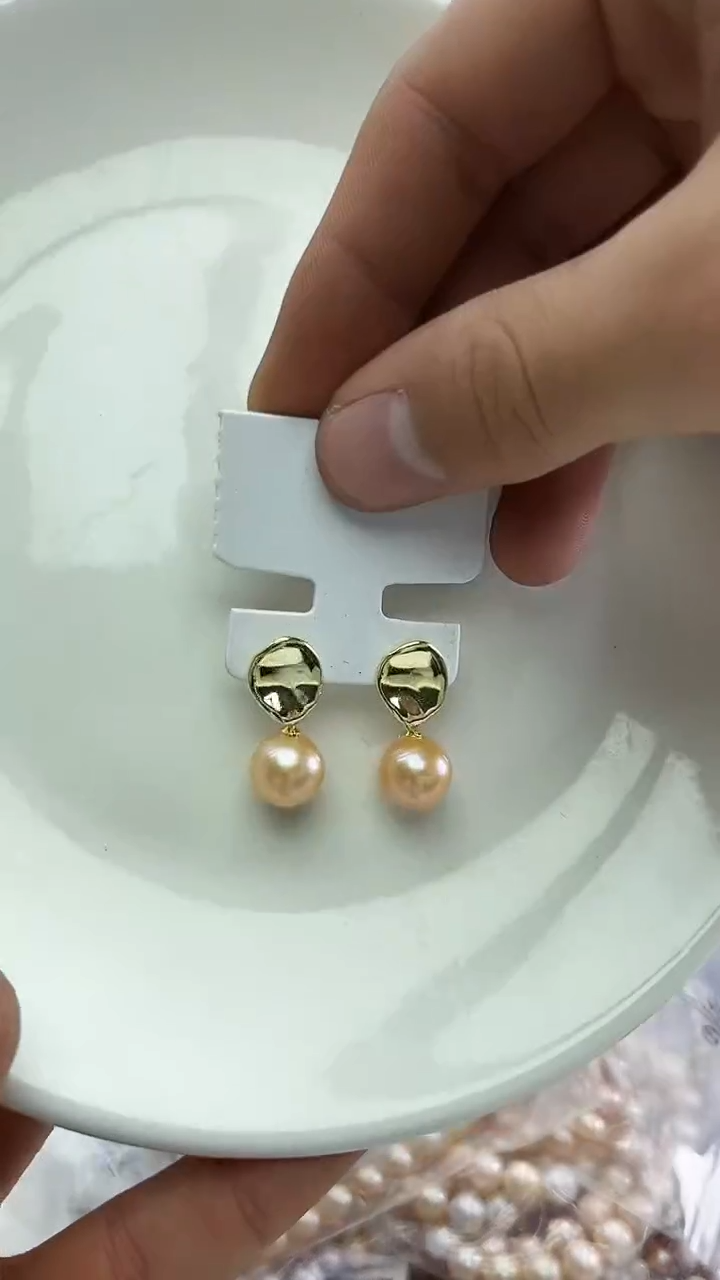 未镶嵌耳坠淡水珍珠中国红耳坠