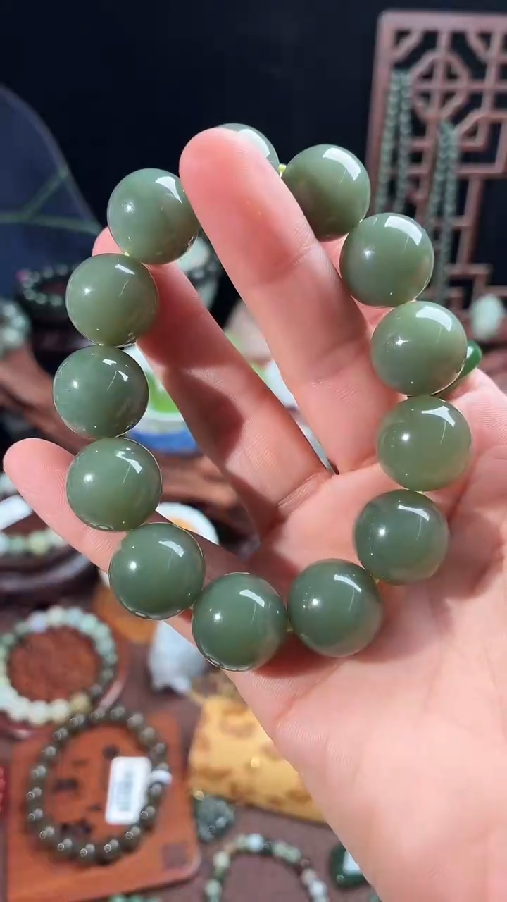 未镶嵌手链和田玉且末蓝 16mm