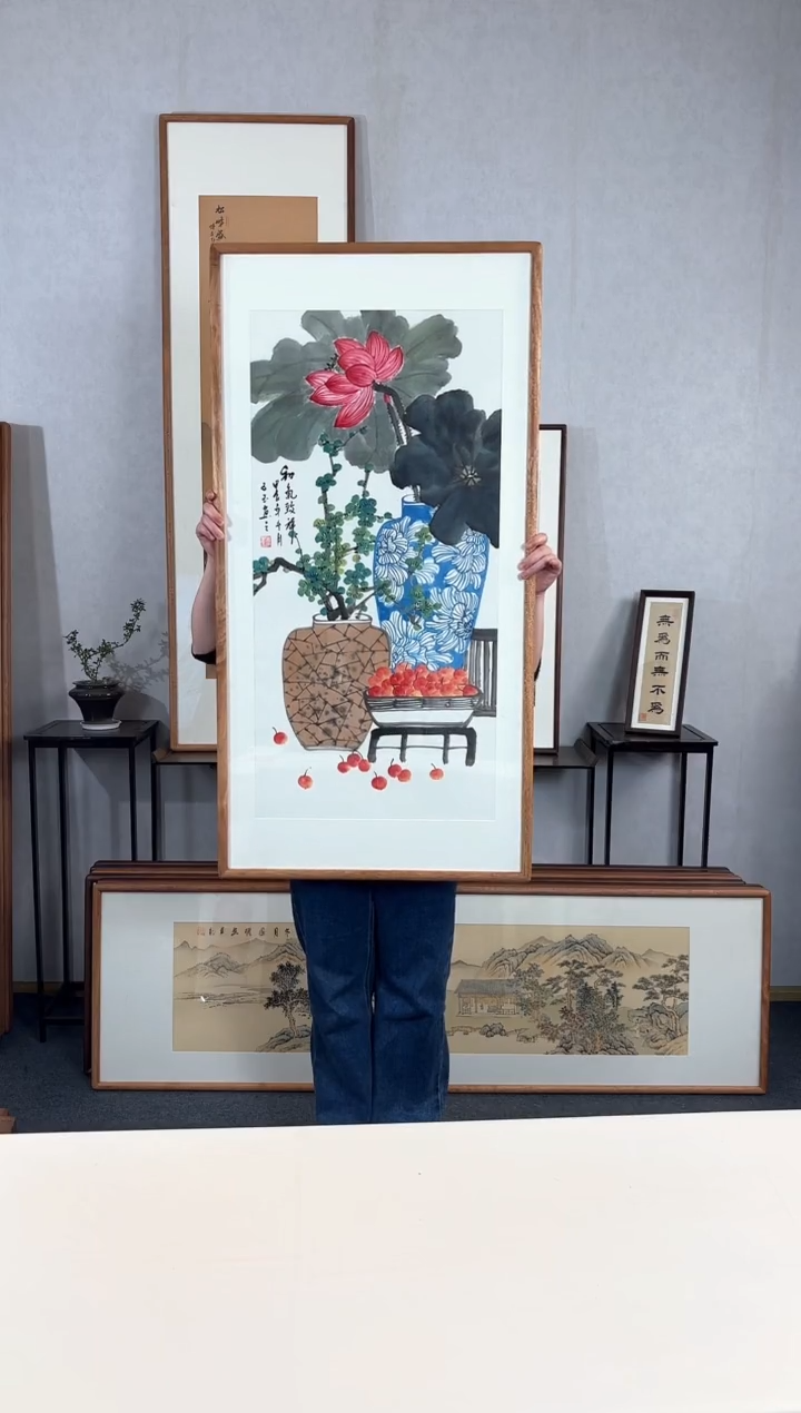 【闪购商品】国画手绘*和气致祥*62*123cm实木框