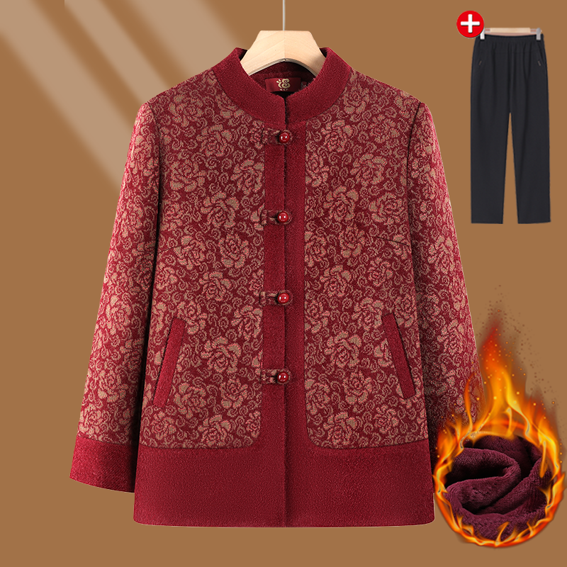 老年人冬装外套女奶奶唐装秋冬喜婆婆婚宴妈妈喜庆老太太加绒衣服