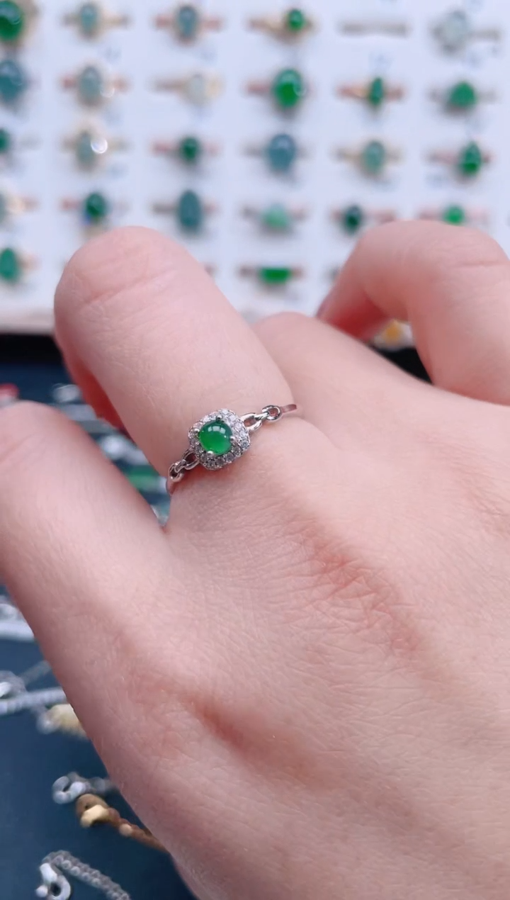 银S925镶嵌戒指翡翠天然翡翠