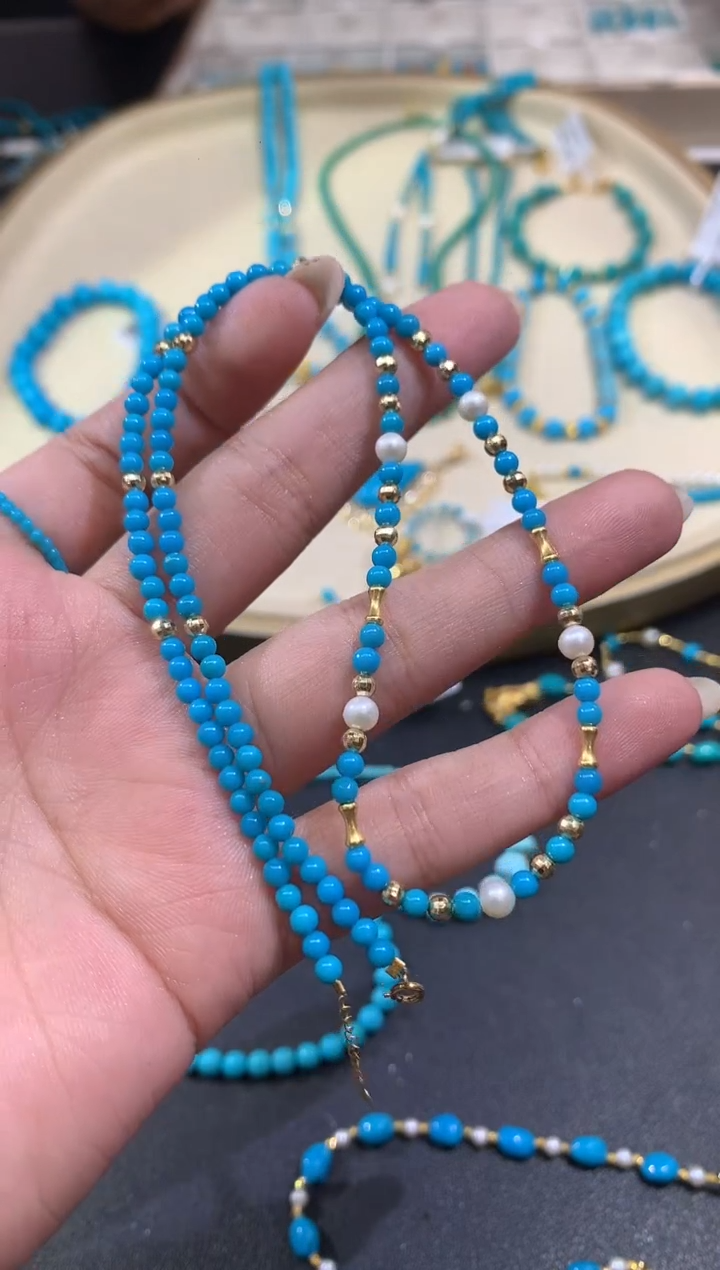 18K金镶嵌绿松石项链A487|多样性发货一件|3999