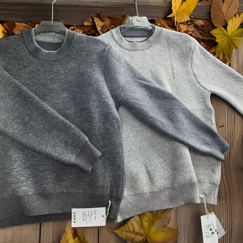 加绒加厚假俩件圆领针织长袖毛衣内搭打底百搭款