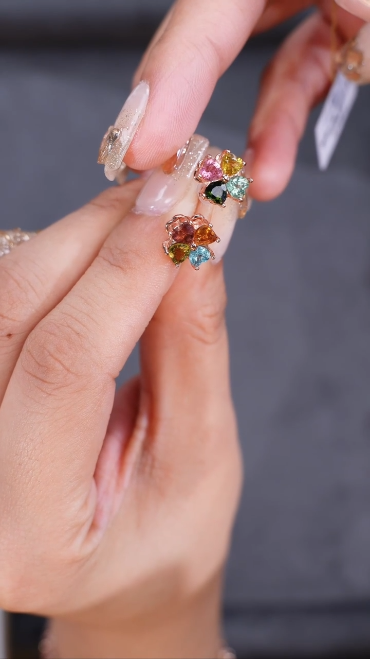 【闪购商品】碧玺耳饰银S925镶嵌耳饰