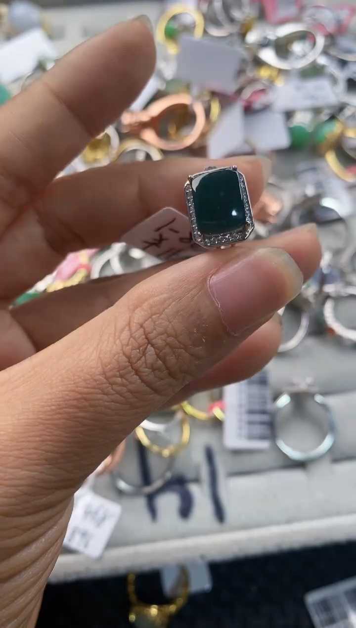 银S925镶嵌戒指翡翠666---3
