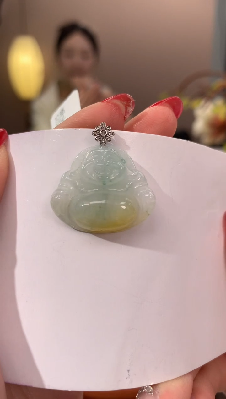 【闪购商品】翡翠颈饰18K金镶嵌天然缅甸a货翡翠