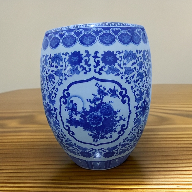 高度27口径17景德镇陶瓷青花四面开窗10斤米缸245