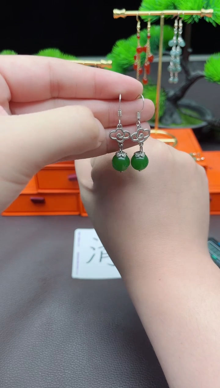 玛瑙/玉髓耳饰银S925镶嵌532