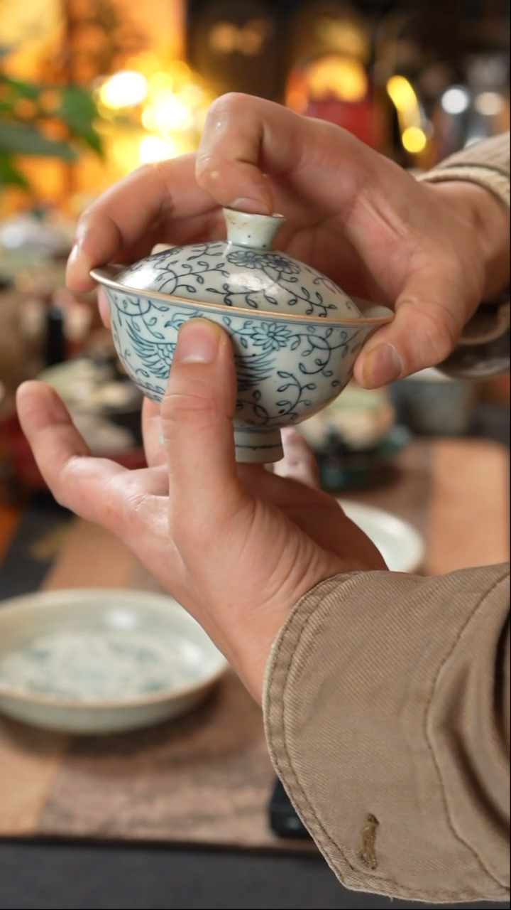 【闪购商品】寒芦窑青花缠枝凤凰盖碗120cc
