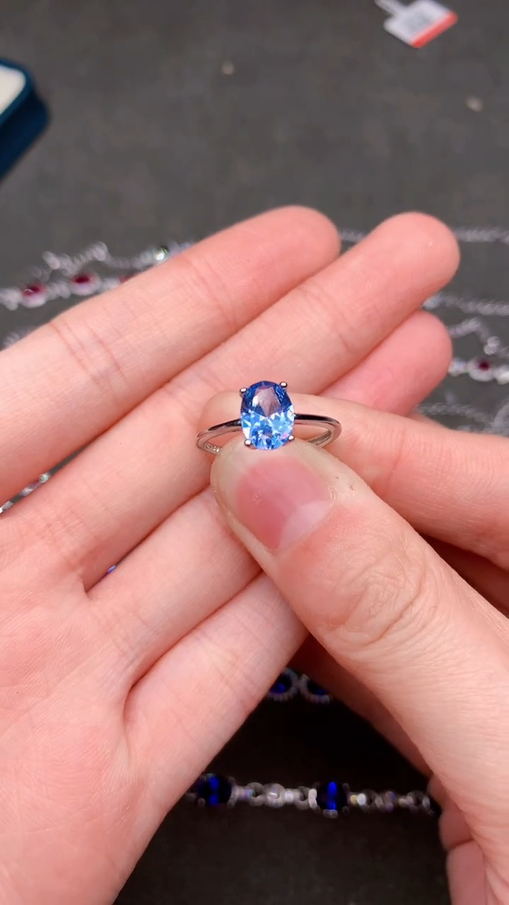【闪购商品】海蓝宝石戒指银S925镶嵌.....