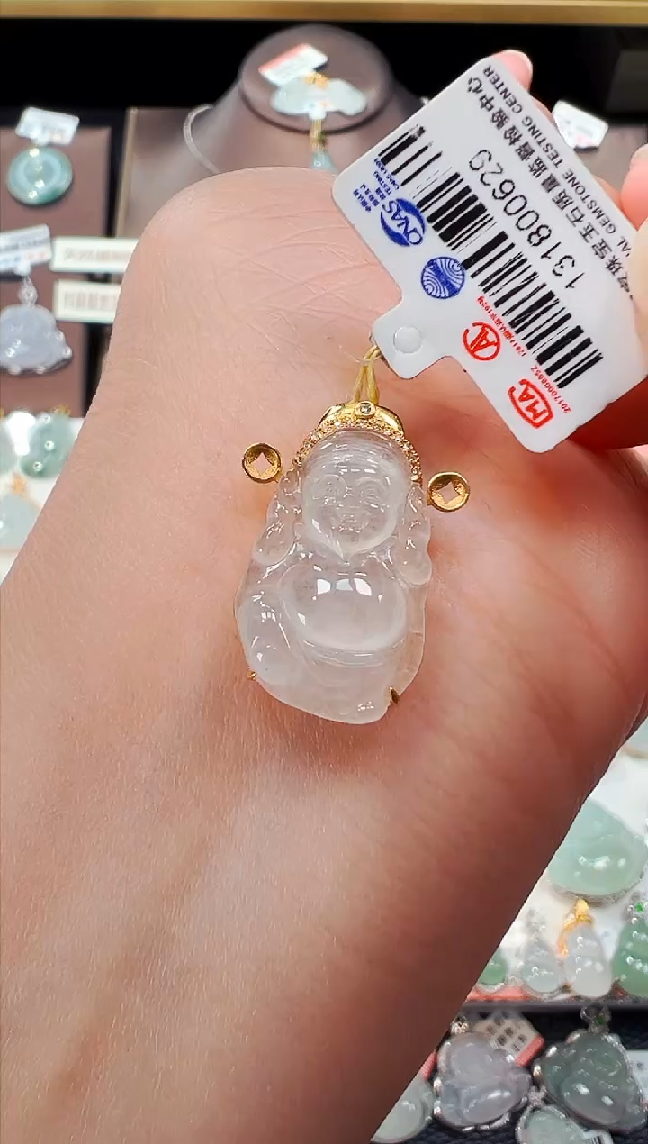 【闪购商品】翡翠吊坠(不含链)18K金镶嵌财神爷吊坠629