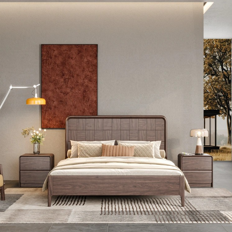 北美黑胡桃木床1.8米x2米主卧双人实木中高端婚床床家用大床XD551