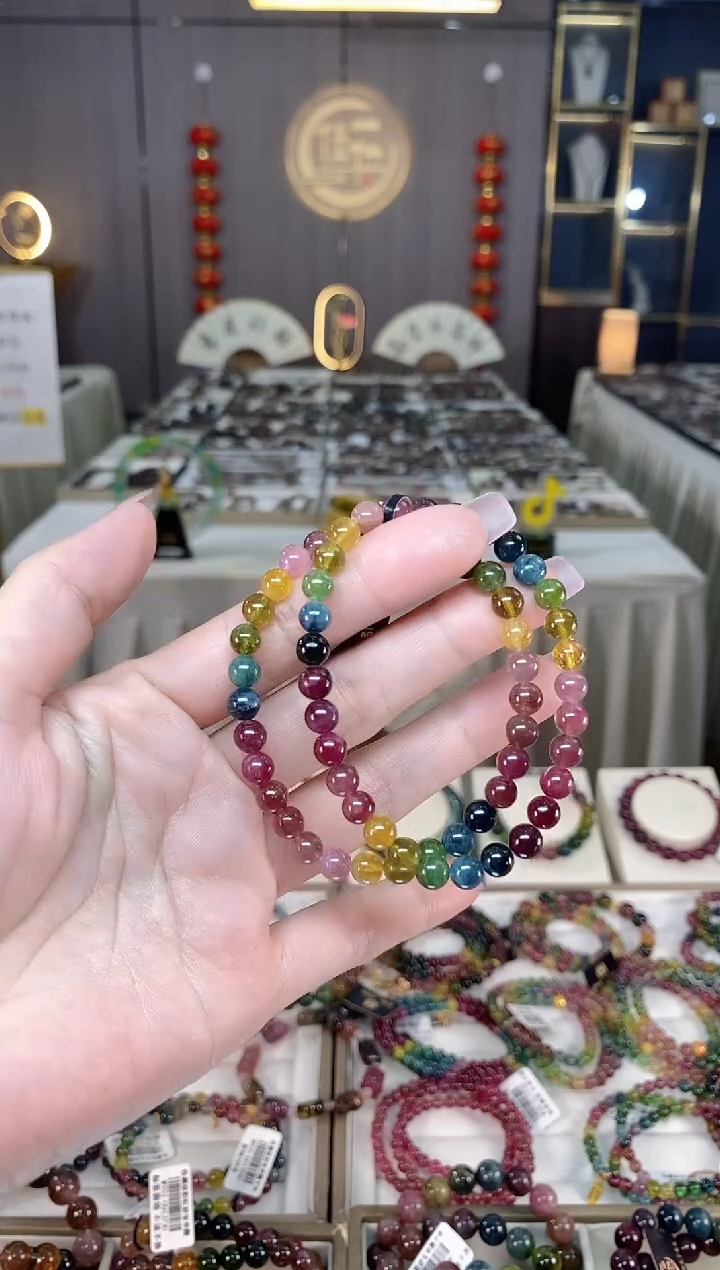 未镶嵌透体老矿碧玺彩虹单圈手串6mm+碧玺hon多样性发一条