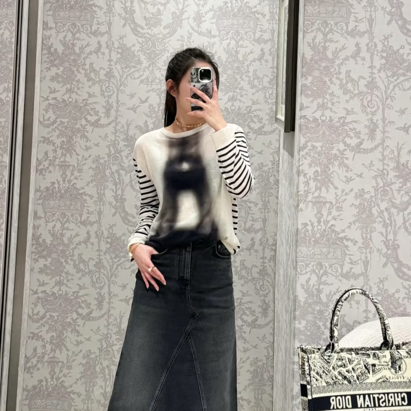 未使用 DIOR/迪奥  埃菲尔铁塔针织上衣 黑白/36/42