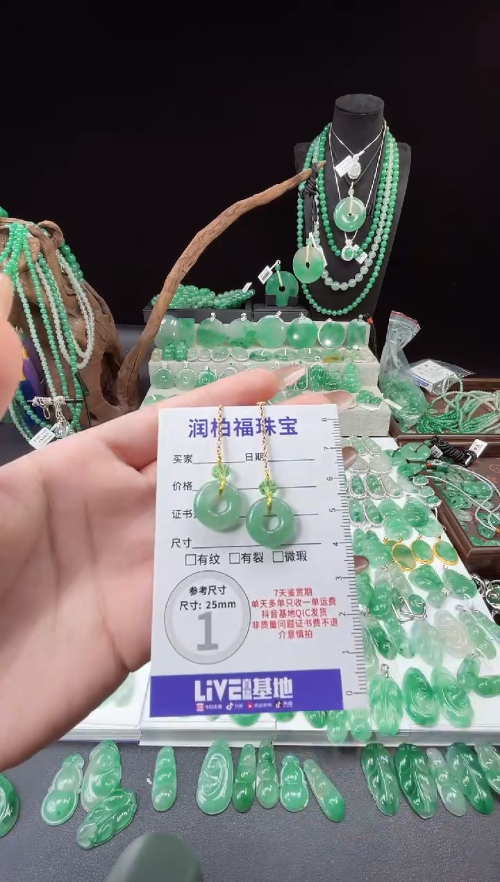 吊坠(赠链)未镶嵌石英质玉（非洲翠）3.39耳钩