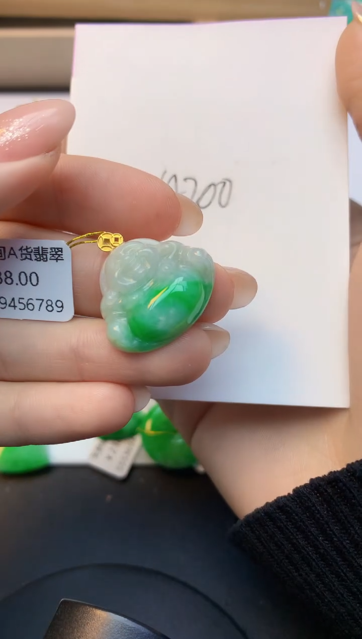 颈饰18K金镶嵌翡翠天然A货缅甸翡翠百元以上9元证书费自理