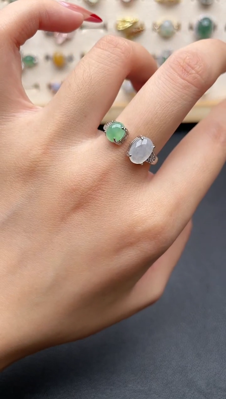 【闪购商品】翡翠戒指银S925镶嵌一物一证一礼盒