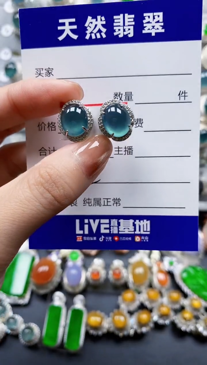 翡翠银S925镶嵌耳饰0402