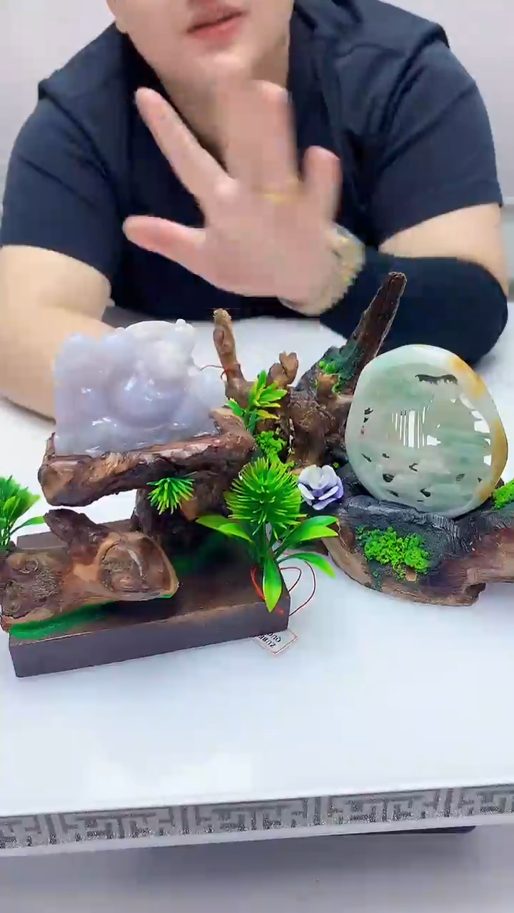定制翡翠未镶嵌5060zm-毛货赠底座一对摆件175