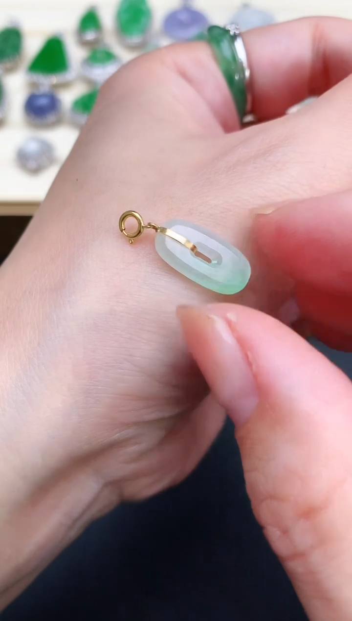 翡翠18K金镶嵌吊坠(不含链)6方糖|380+0