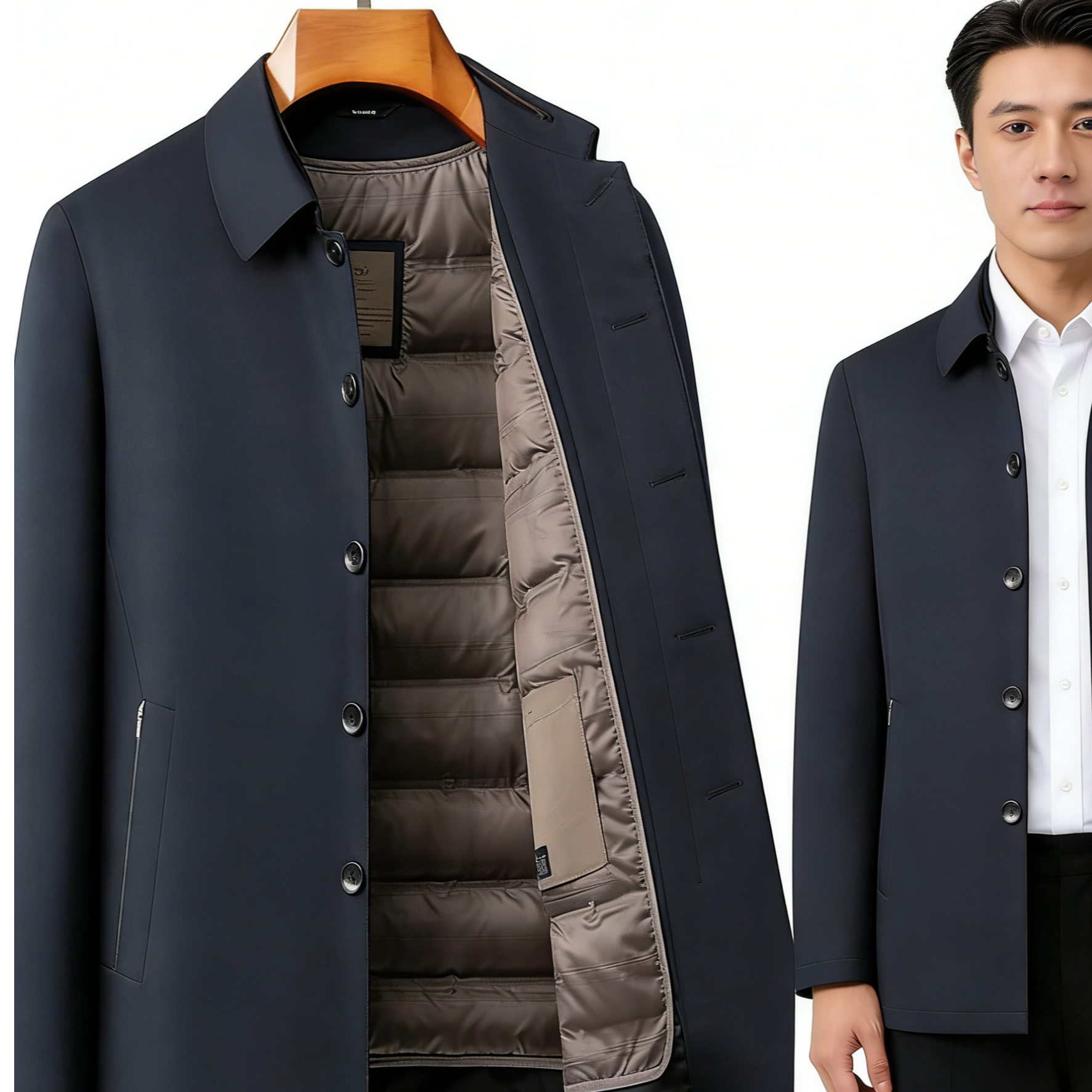 【钮扣款】活里活面鸭绒羽绒服冬季外套男士翻领翻领上衣男士中老年