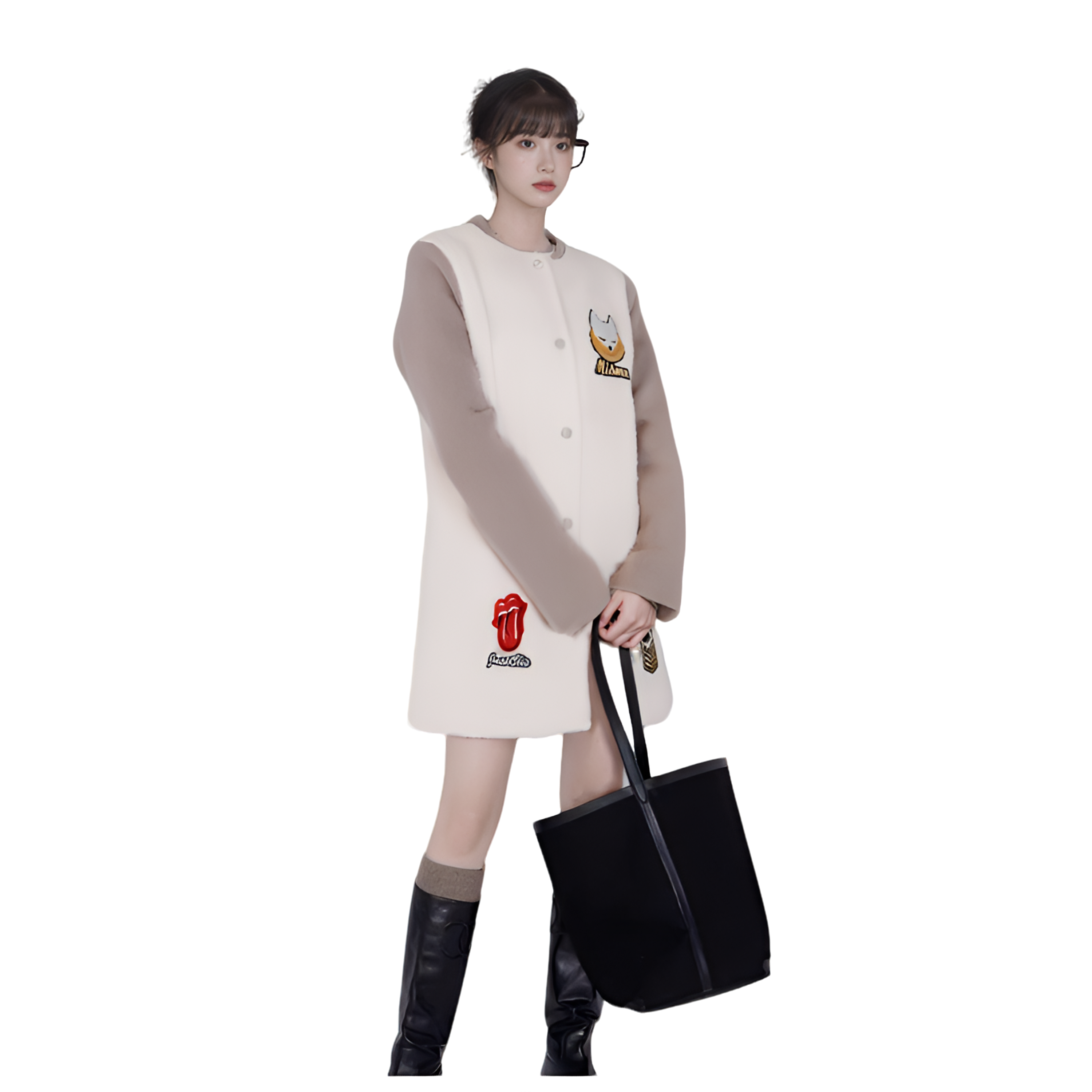 M5VB7128#时尚宽松秋冬拼接中长款棒球服百搭减龄加厚毛绒棉衣