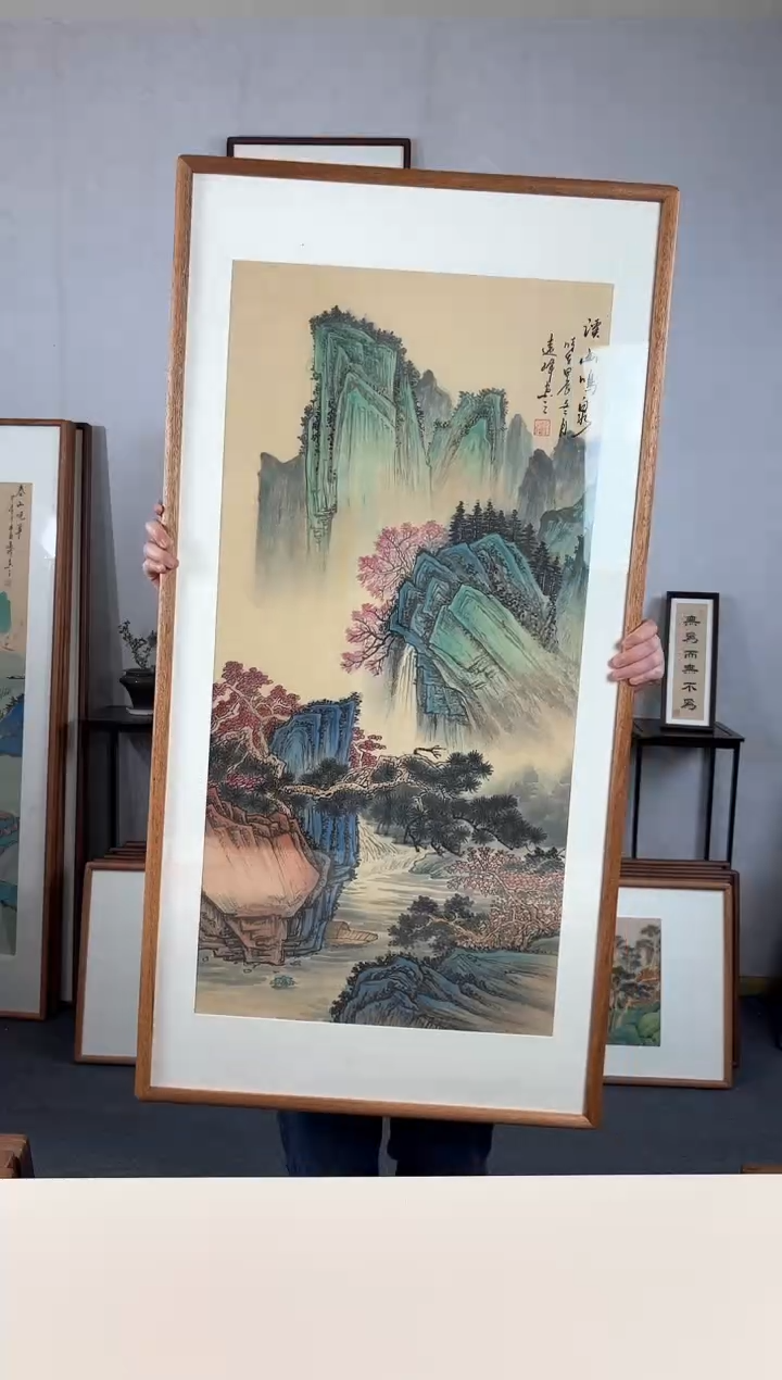 【闪购商品】国画手绘*溪山鸣泉*62*123cm实木框