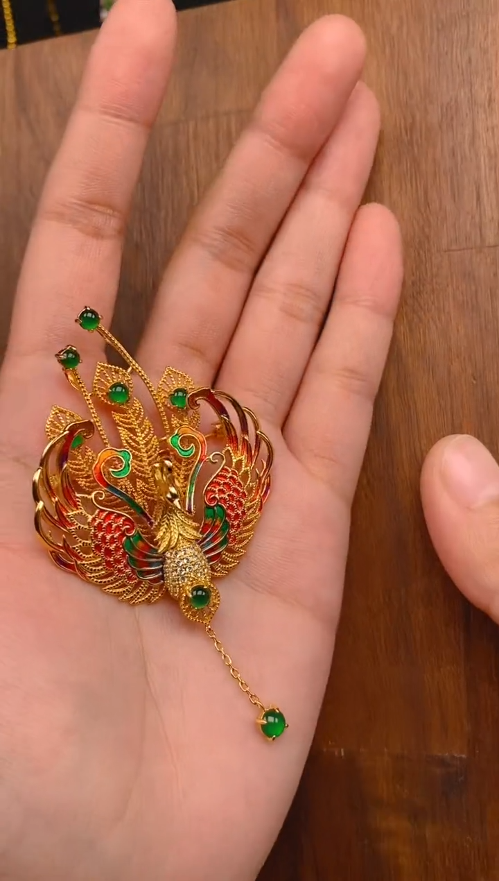 【闪购商品】翡翠颈饰银S925镶嵌凤凰胸针