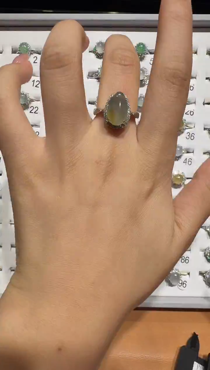 银S925镶嵌戒指翡翠925银镶翡翠戒指镶嵌221
