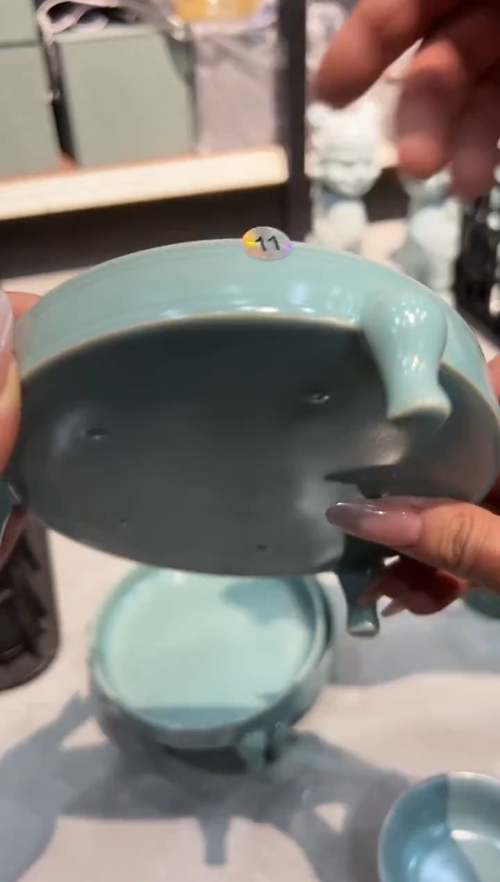 瓷片仿古天青纯手工三足笔洗瑕11