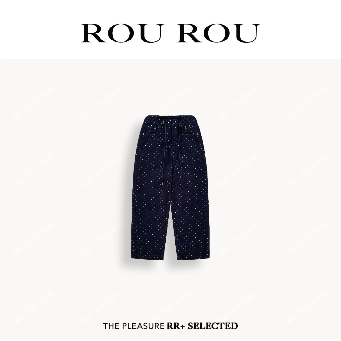 17105文艺百搭波点牛仔裤女ins潮抽绳松紧腰垂感阔腿裤