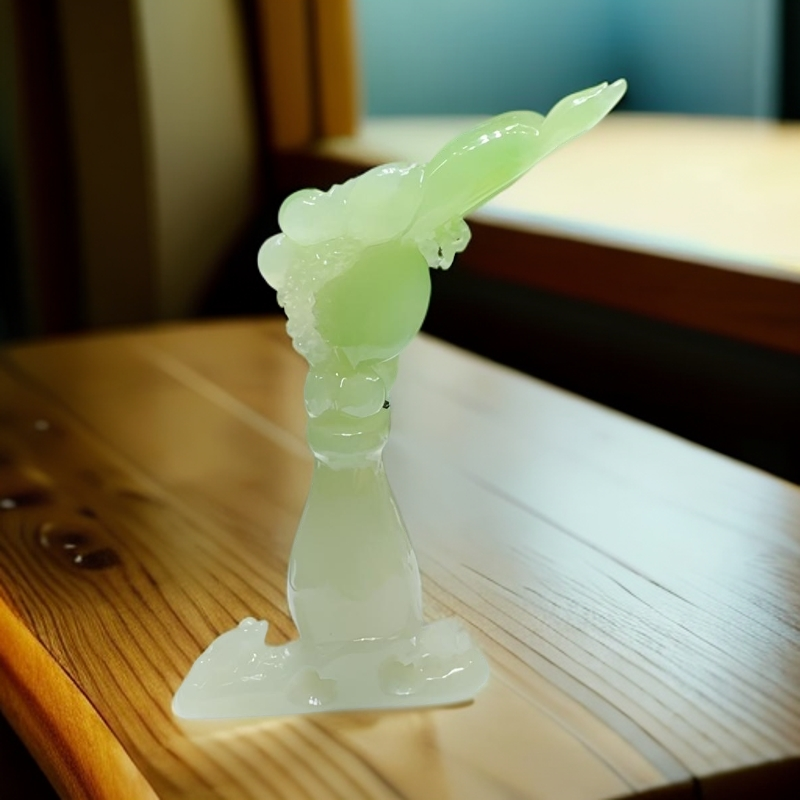 和田玉翠青呱呱来财花开富贵花瓶小桌摆