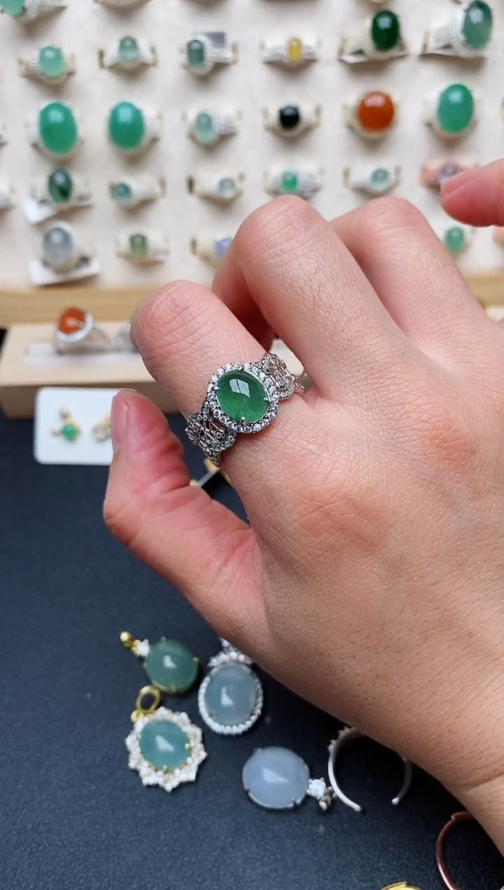 【闪购商品】翡翠戒指银S925镶嵌天然翡翠 222   3+